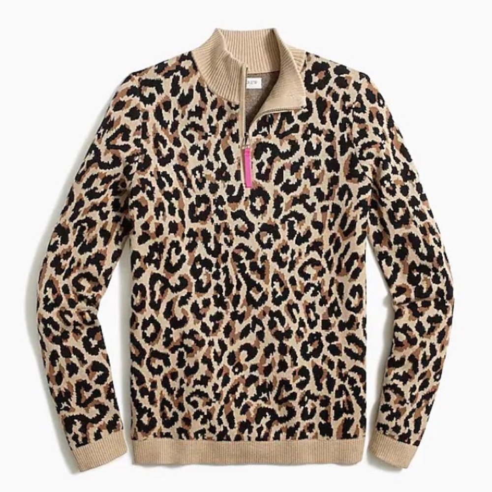 NWT J Crew Mercantile Leopard quarter-zip sweater S